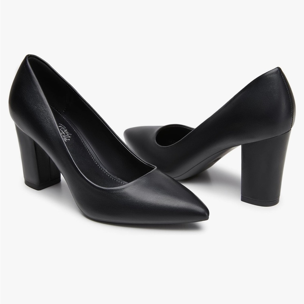 Black Faux Leather Pointed Office Work Pumps Brand New